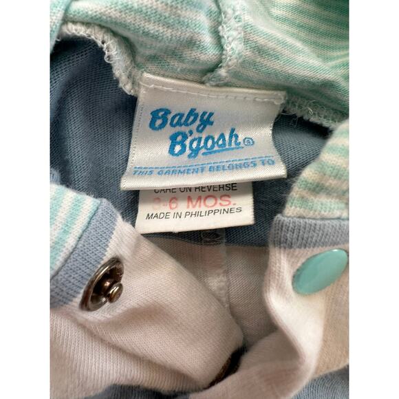 Vintage Baby B’gosh hooded boys striped short sleeve romper sz 3-6 months blue - Picture 3 of 6